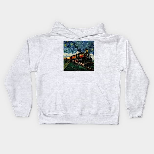 Starry Night Wizarding Express Train Kids Hoodie by Grassroots Green